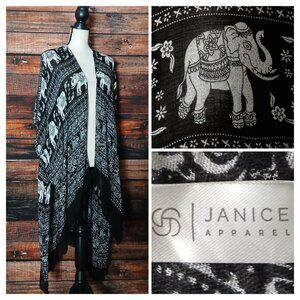 Janice Top One Size Bohemian Open Kimono Cardigan Duster Viscose Tribal Elephant